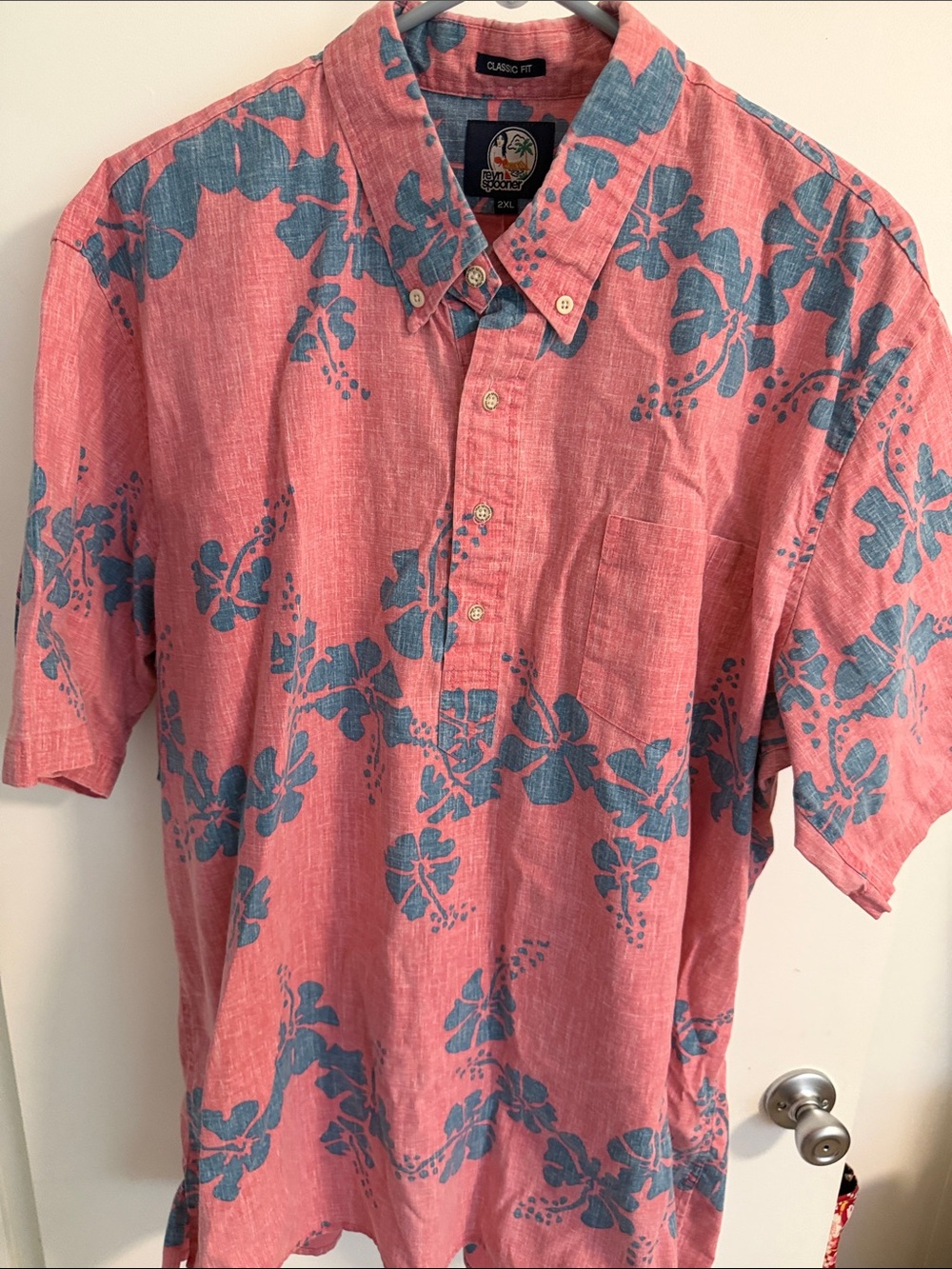 Reyn Spooner Classic Fit Coral Aloha Shirt with Blue Floral Print